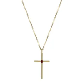 18K Gold Fine Cross Pendant with Baguette Ruby