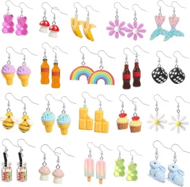20 Pairs Weird Earrings Funny Earrings Gummy Bear Duck Water Bottle Fish Dinosaur Mushroom Butterfly Strawberry Dangle Earrings Set for Women