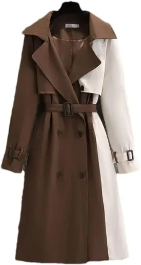 Autumn Mid-Length Trench Coat Women's Contrasting Color Patchwork Spring Trench Coat