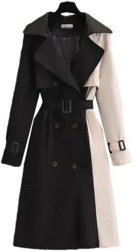 Autumn Mid-Length Trench Coat Women's Contrasting Color Patchwork Spring Trench Coat