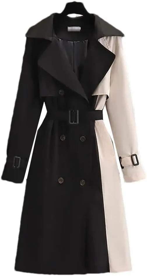 Autumn Mid-Length Trench Coat Women's Contrasting Color Patchwork Spring Trench Coat