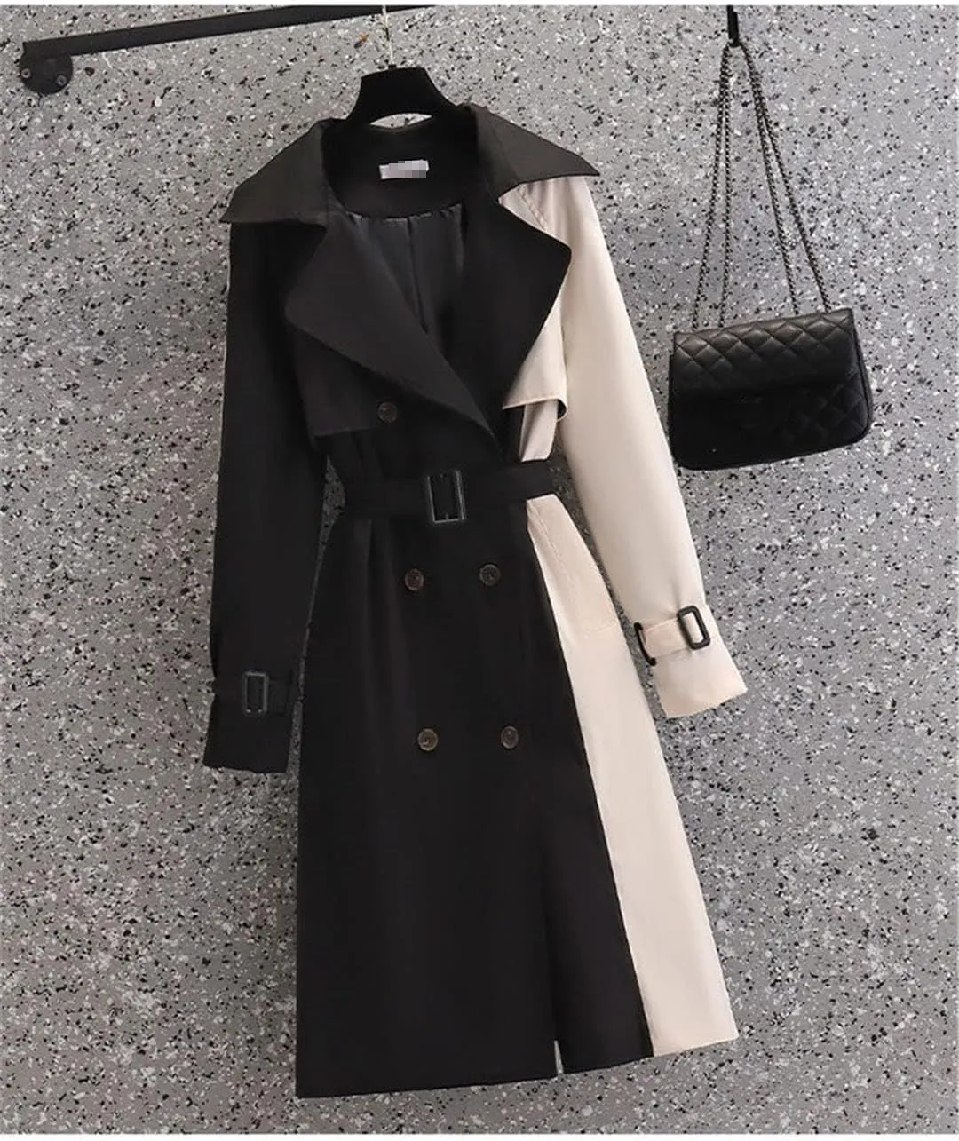 Autumn Mid-Length Trench Coat Women's Contrasting Color Patchwork Spring Trench Coat