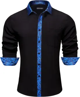 Barry.Wang Mens Dress Shirts Long Sleeve Button Down Business Formal Shirt Collar Cuff Contrast Casual Shirt Wedding