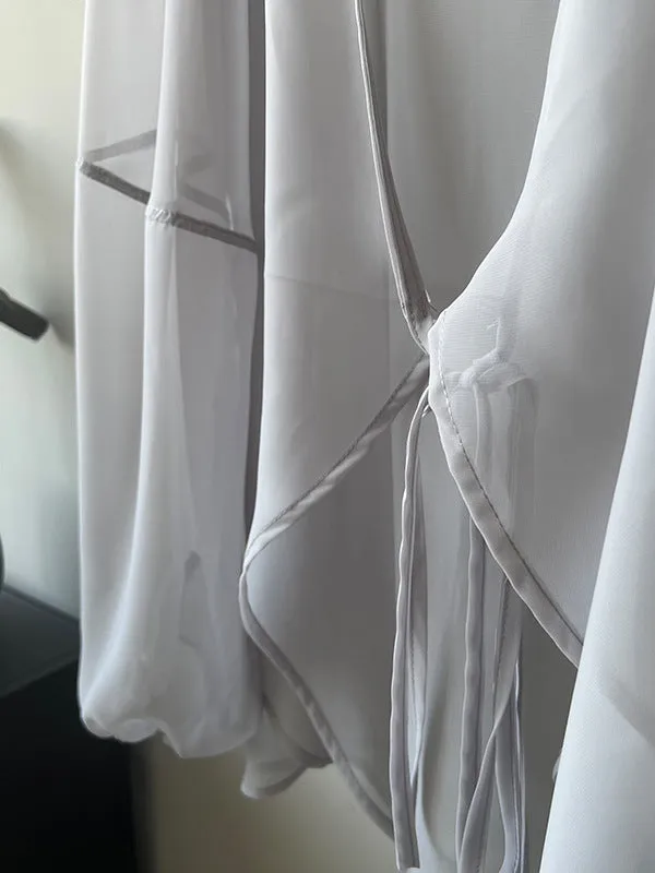 Bishop Sleeve Long Sleeves See-Through Split-Joint Tied Collarless Blouses&Shirts Tops