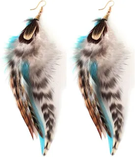Bohemian Long Feather Earrings for Women Handmade Natural Dangle Tassel Jewelry
