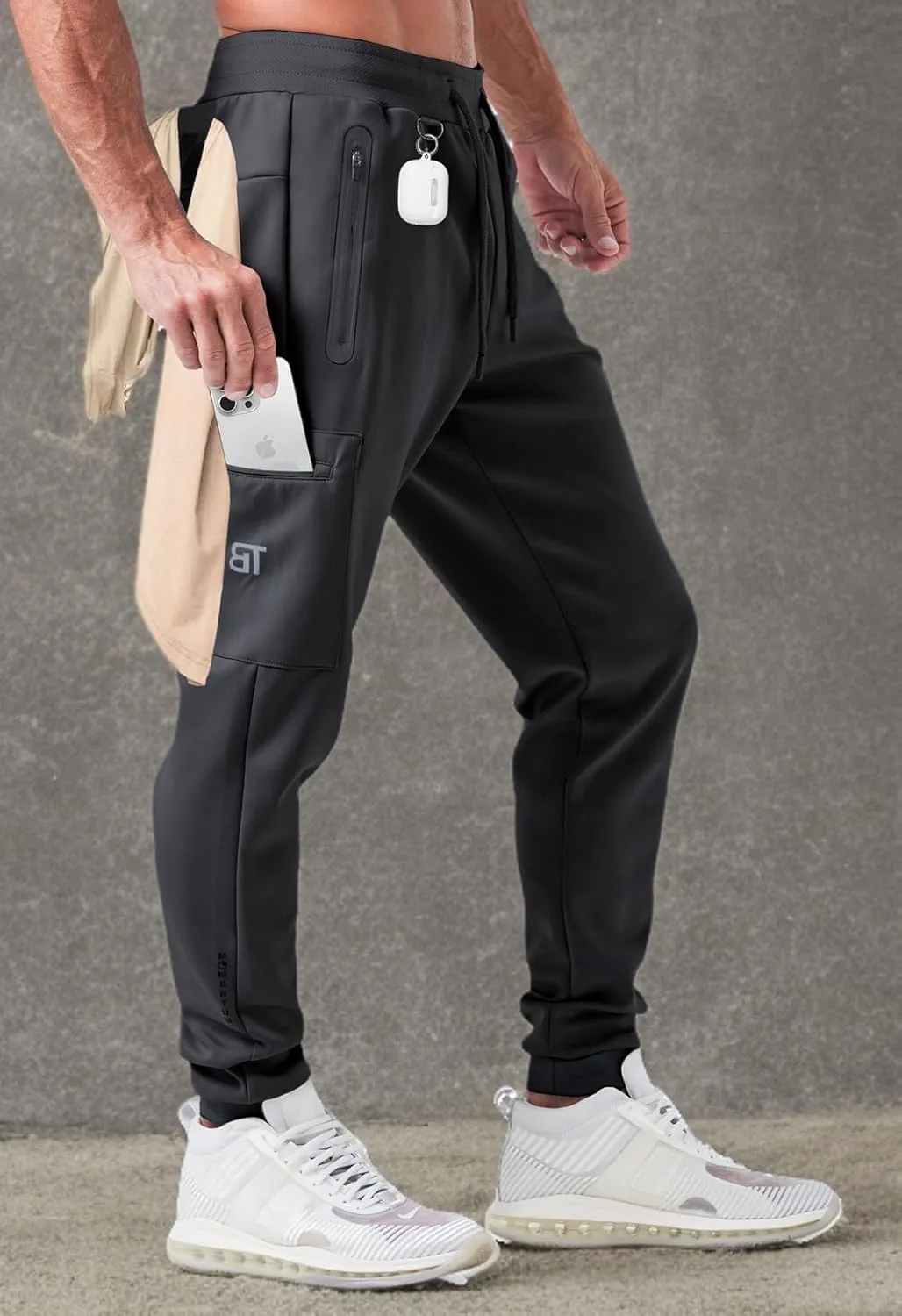 Born Tough Men's Tapered Bodybuilding Gym Joggers with Cargo Pockets, Athletic Running Sweatpants