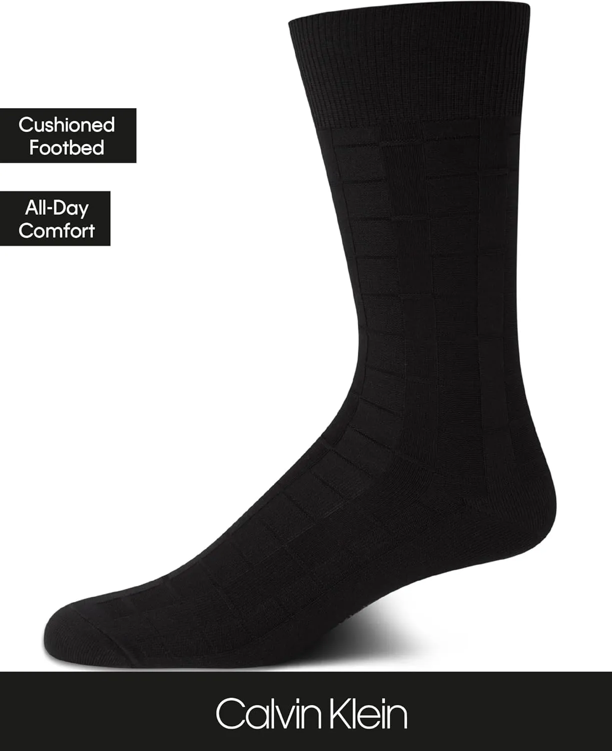 Calvin Klein Mens Dress Socks - 1 Pair Egyptian Cotton Blend with Comfort Stay-Up Cuff - Soft, Breathable & Smooth Crew Socks