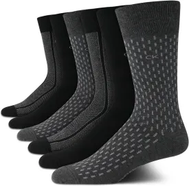 Calvin Klein Men's Dress Socks - 6 Pairs Classic Comfort Stay Up Cuff Mixed Pattern - Dress Socks for Men (7-12)