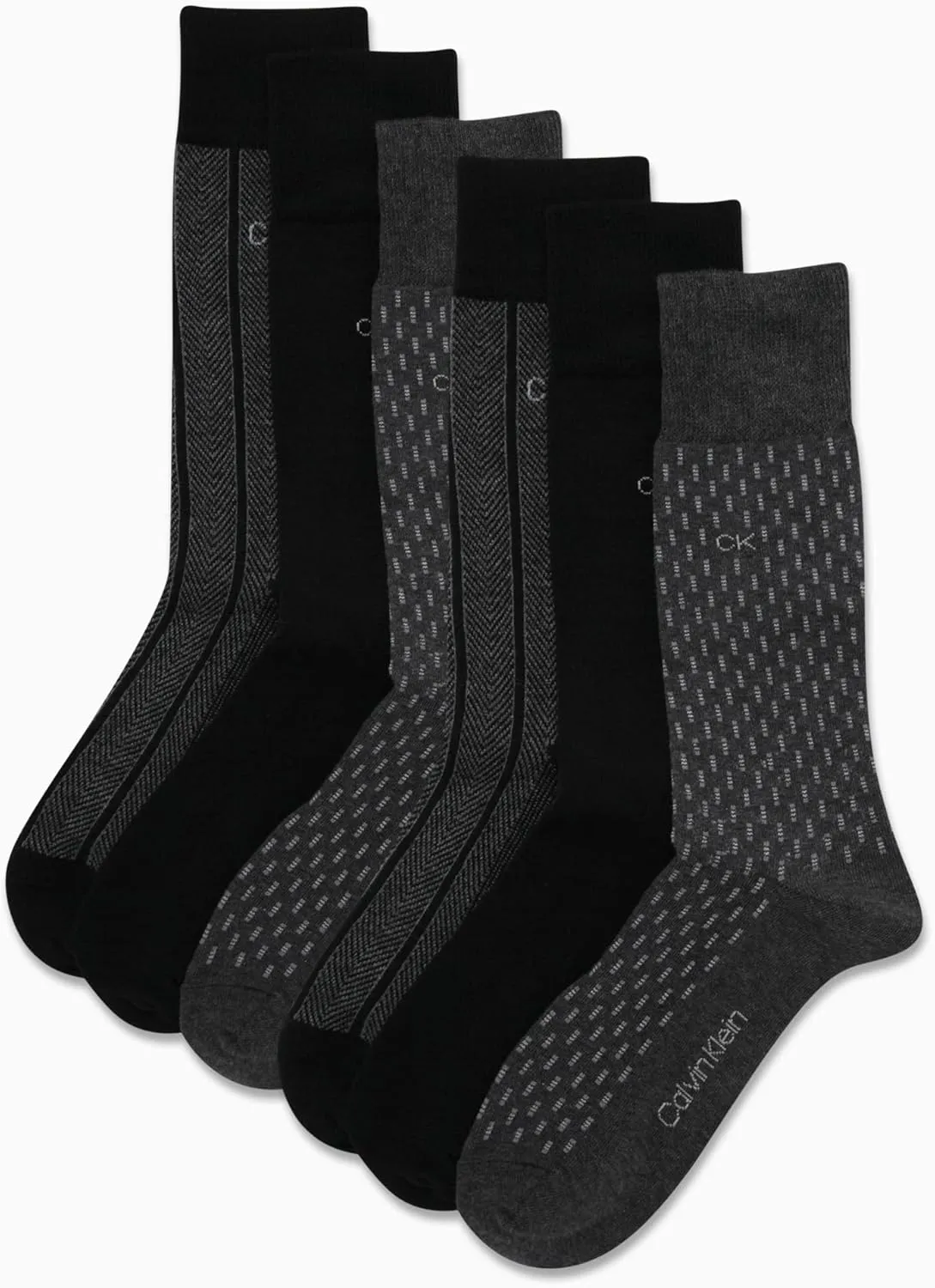 Calvin Klein Men's Dress Socks - 6 Pairs Classic Comfort Stay Up Cuff Mixed Pattern - Dress Socks for Men (7-12)