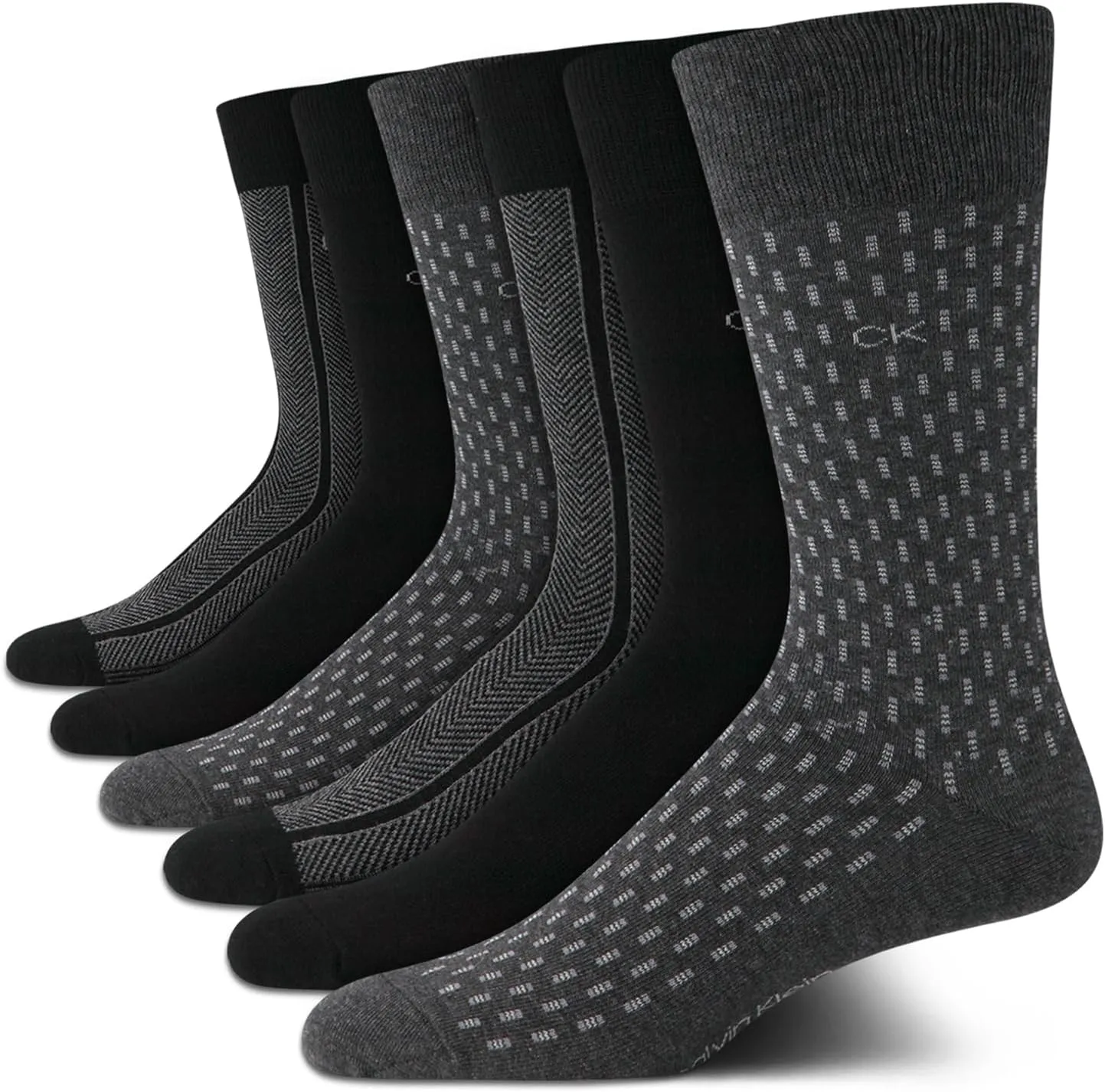 Calvin Klein Men's Dress Socks - 6 Pairs Classic Comfort Stay Up Cuff Mixed Pattern - Dress Socks for Men (7-12)