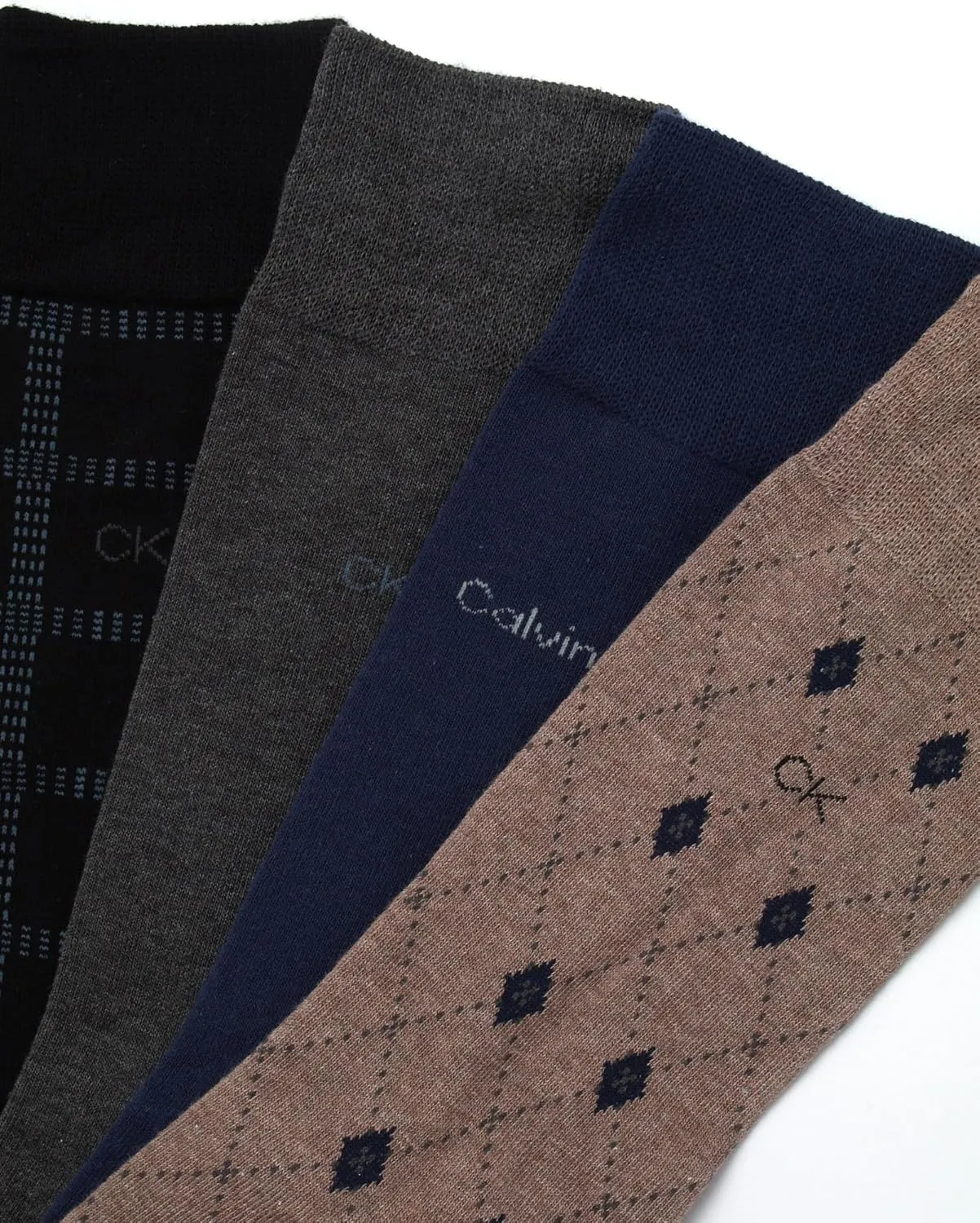 Calvin Klein Men's Dress Socks - Cotton Blend Crew Patterned Socks (4 Pairs)