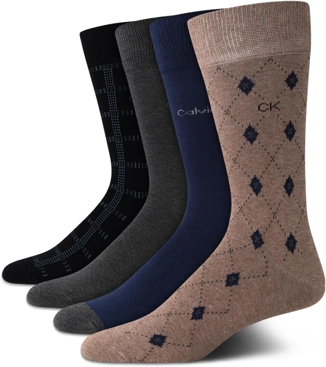 Calvin Klein Men's Dress Socks - Cotton Blend Crew Patterned Socks (4 Pairs)