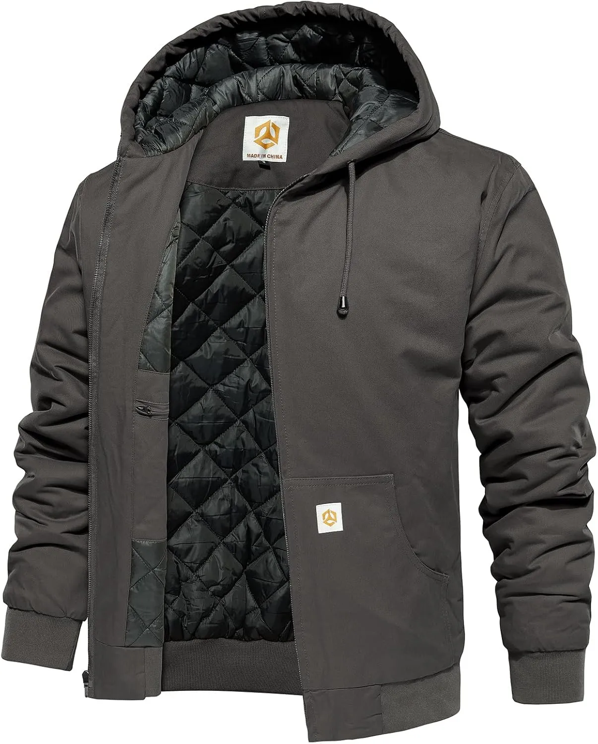 CARWORNIC Men's Winter Hooded Active Jacket with Warm Quilted-Lined Cotton Outdoor Workwear Coats
