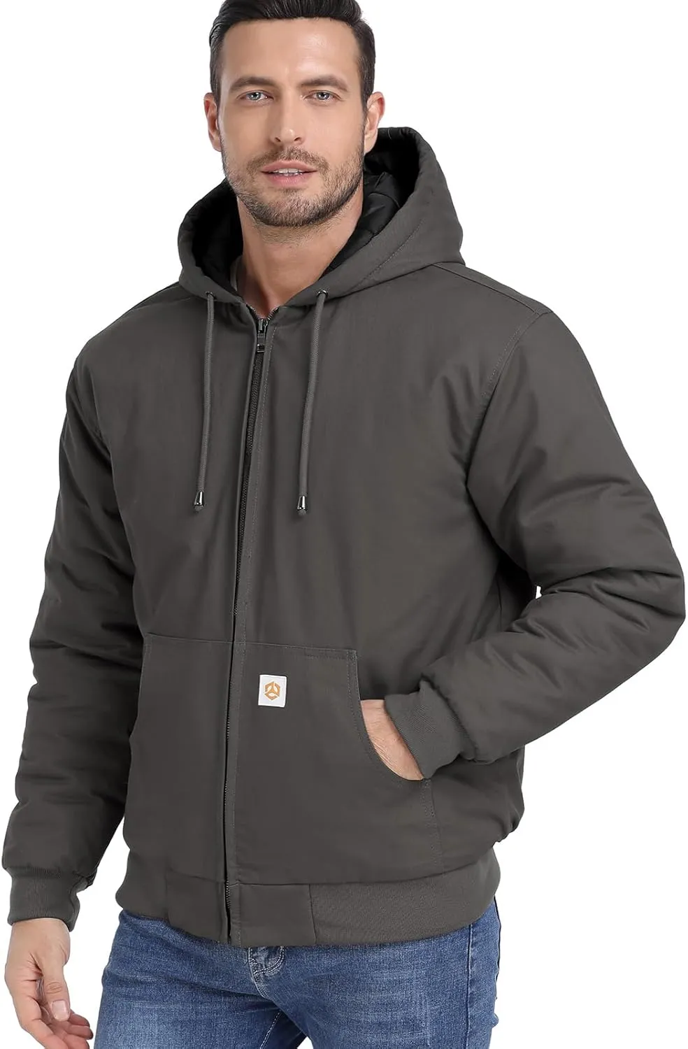 CARWORNIC Men's Winter Hooded Active Jacket with Warm Quilted-Lined Cotton Outdoor Workwear Coats