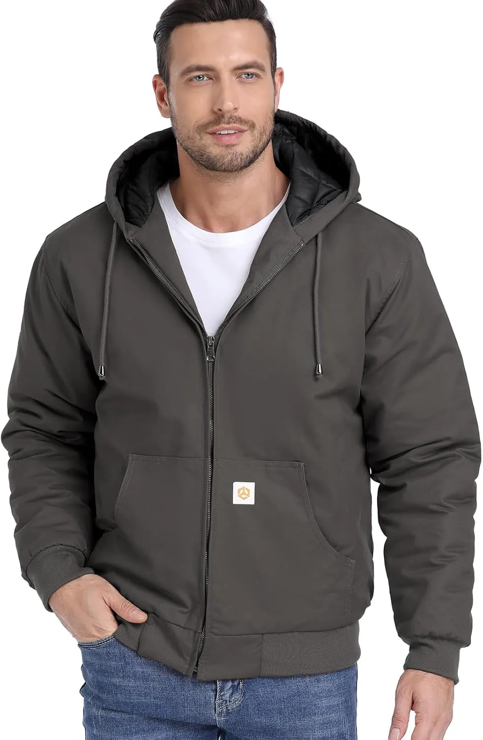 CARWORNIC Men's Winter Hooded Active Jacket with Warm Quilted-Lined Cotton Outdoor Workwear Coats