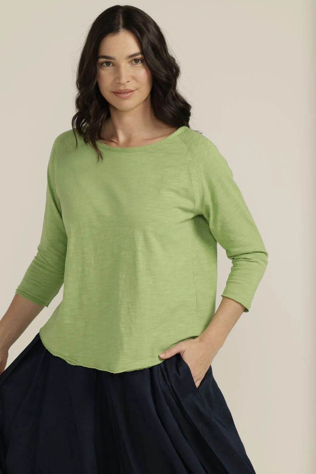 Cotton 3/4 Sleeve Crew Neck Tee Apple Green