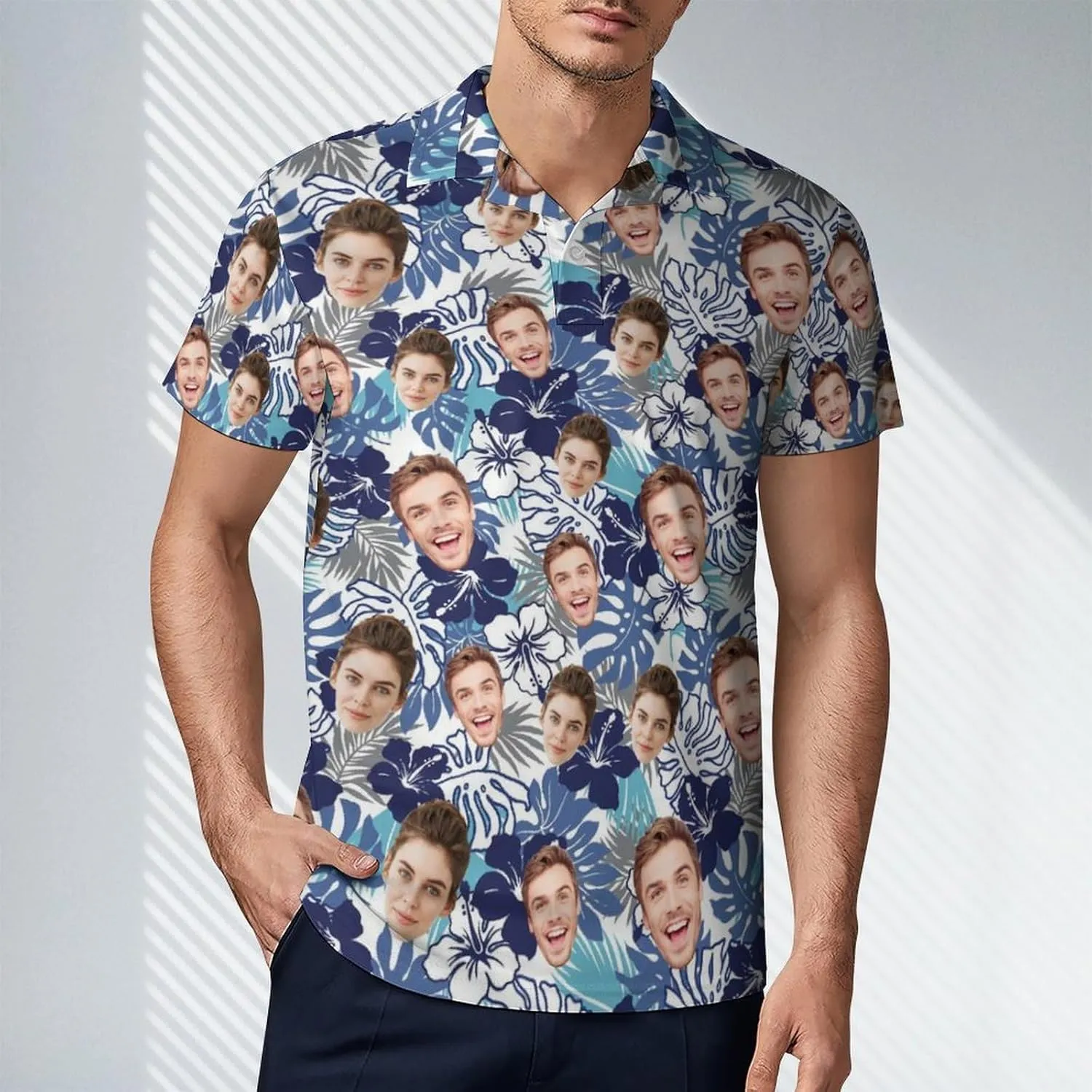Custom Polo Shirts Design Your Own,Personalized Polo T-Shirt for Men,Customized Funny Golf Tee Shirt with Faces