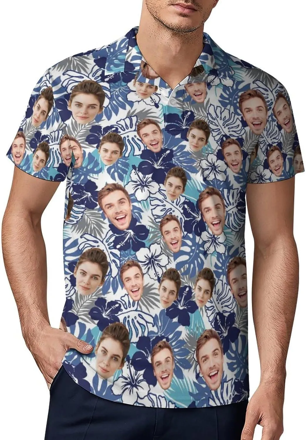 Custom Polo Shirts Design Your Own,Personalized Polo T-Shirt for Men,Customized Funny Golf Tee Shirt with Faces