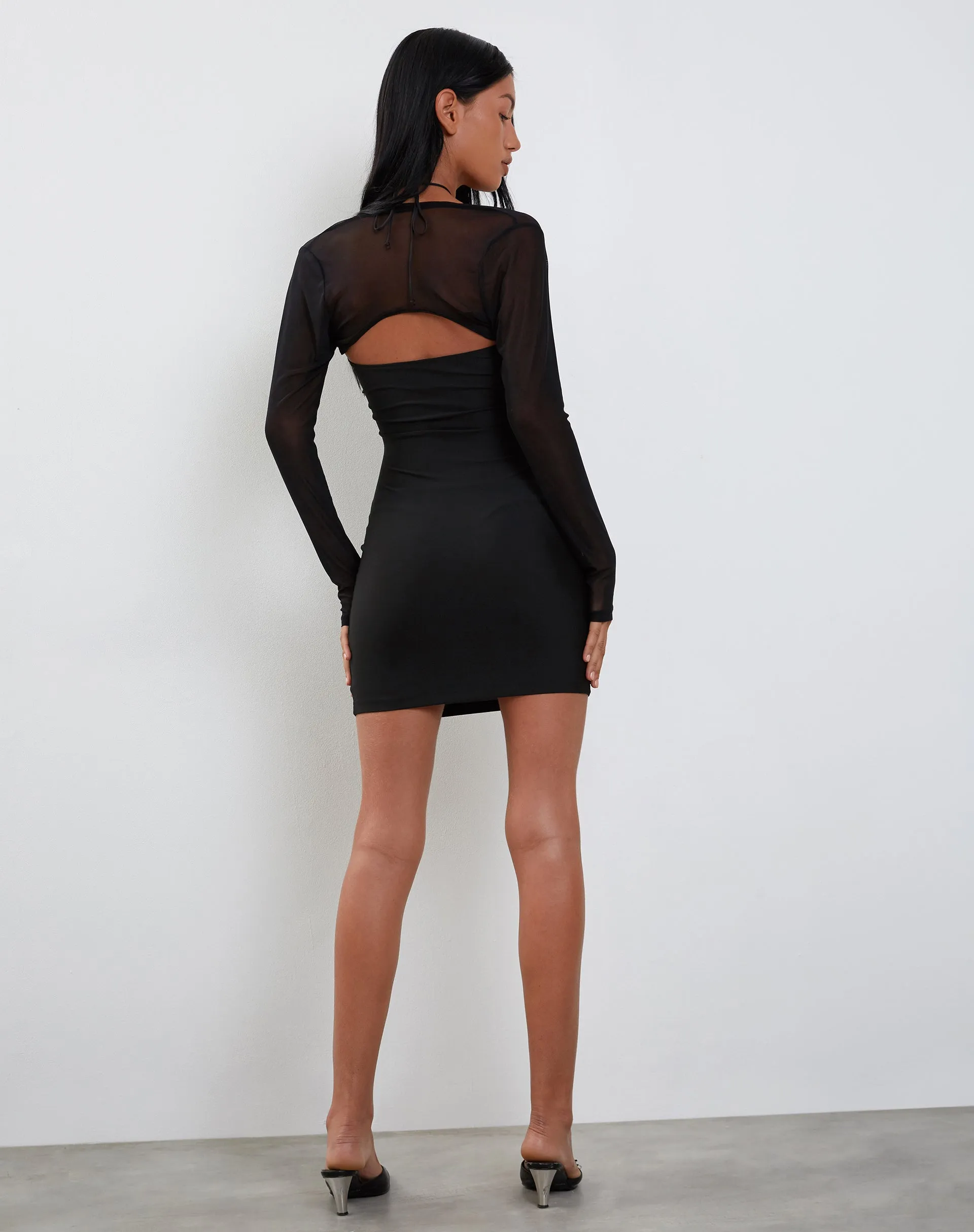 Deluna Long Sleeve Mini Dress in Black Lycra