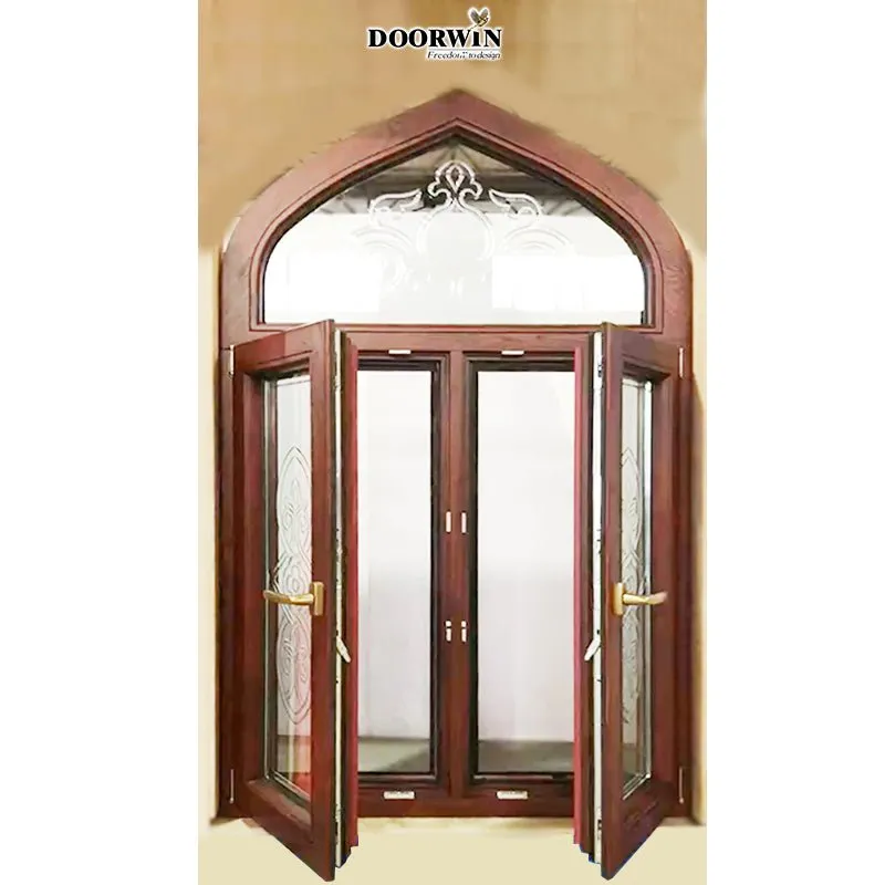 Doorwin arched wood frame casement window modern design tilt and turn wood windows