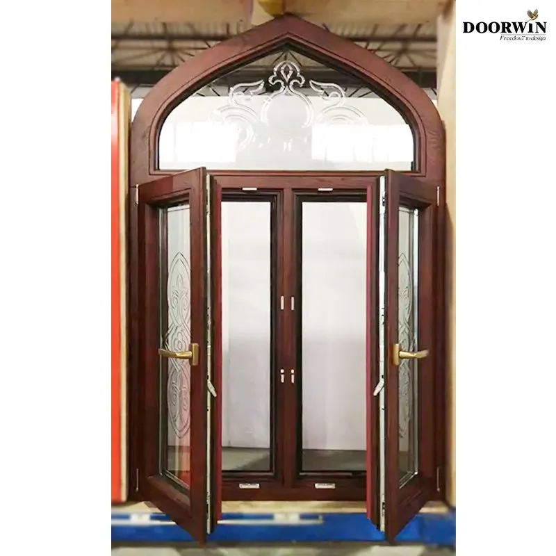 Doorwin arched wood frame casement window modern design tilt and turn wood windows