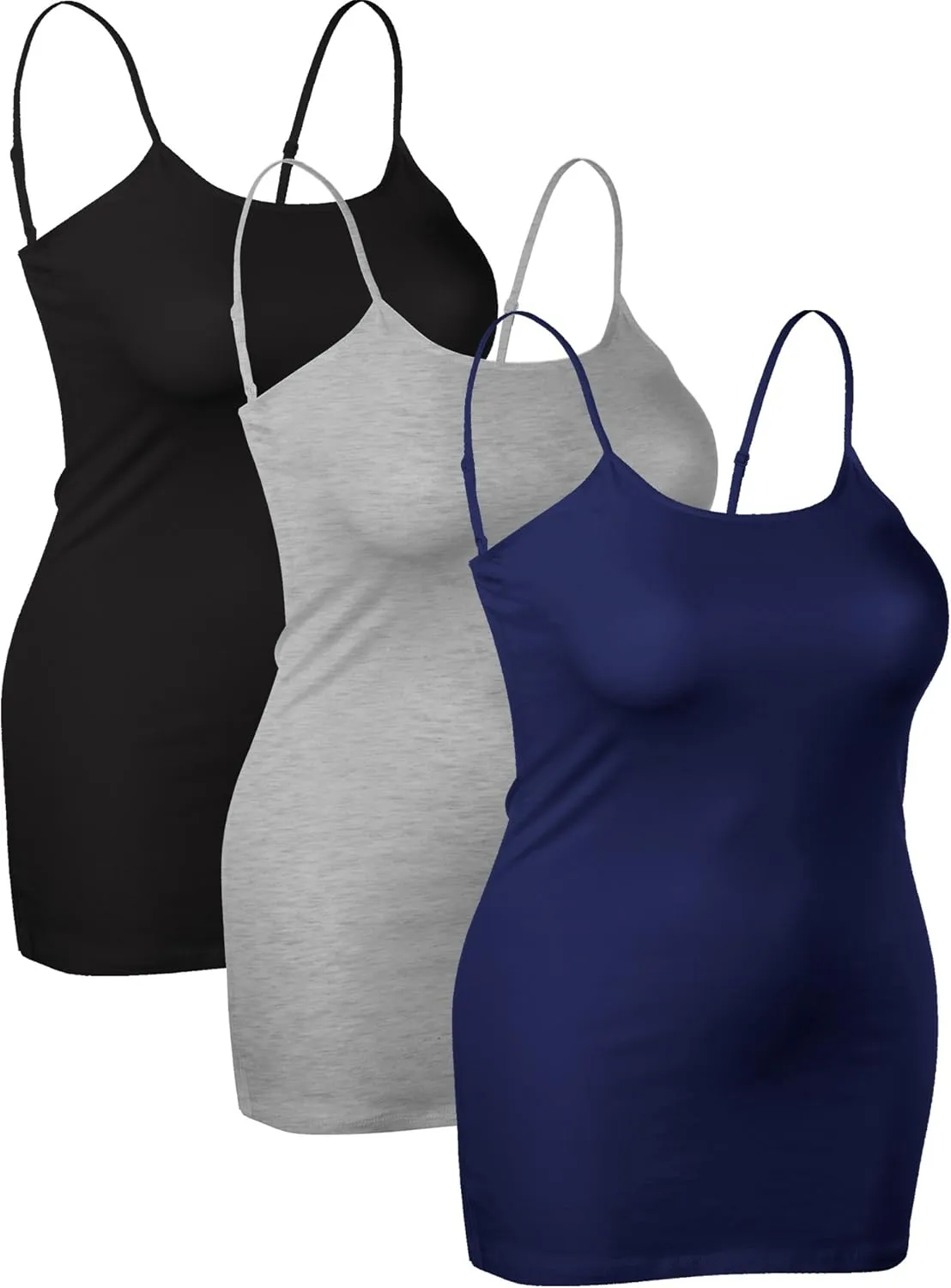 Emmalise Women's Basic Casual Long Camisole Adjustable Strap Cami Layering Top