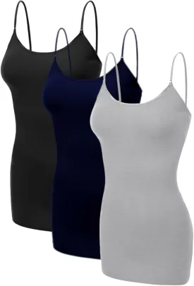 Emmalise Women's Basic Casual Long Camisole Adjustable Strap Cami Layering Top