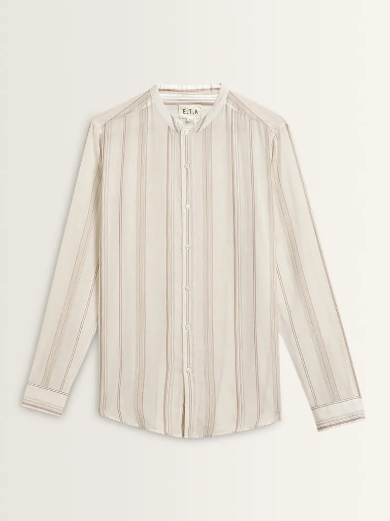 ETA Light Taupe Striped Resort-Fit Cotton Shirt