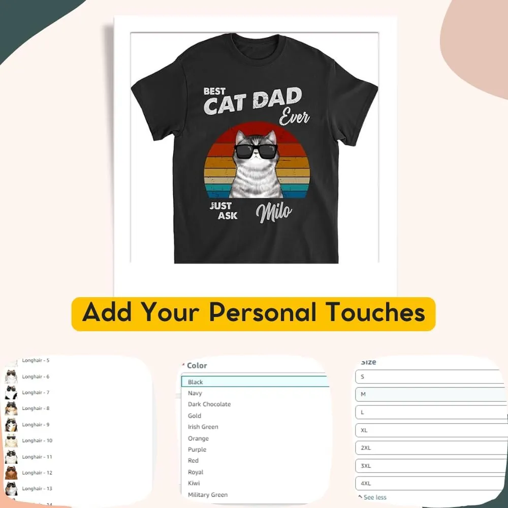 Gossby Personalized Cat Dad T-Shirt - Custom Gift for Best Cat Dad, Men Fathers Day, Christmas, Birthday - 7 Sizes