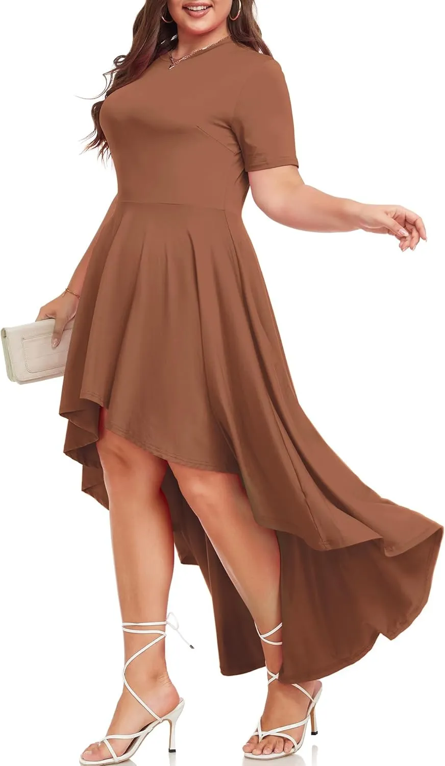 LALAGEN Plus Size Maxi Dress for Women Casual Short Sleeve Ruffle Flowy High Low Summer Long Dress 1X-6X