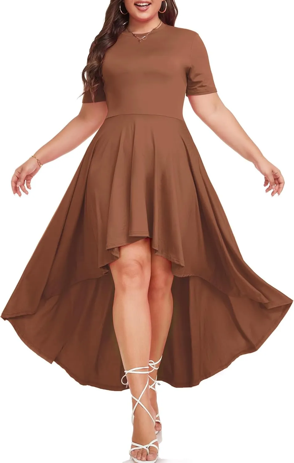 LALAGEN Plus Size Maxi Dress for Women Casual Short Sleeve Ruffle Flowy High Low Summer Long Dress 1X-6X