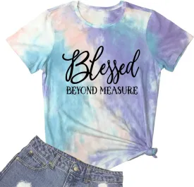 LOOKFACE Women Blessed Beyond Measure Graphic Funny Cute T Shirts (Gift Ideas)