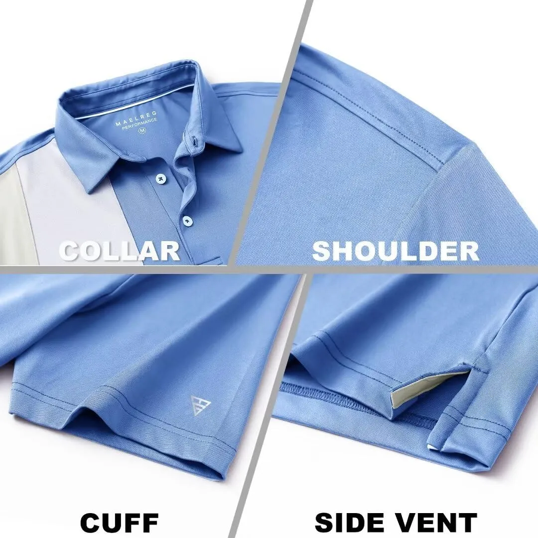 M MAELREG Mens Golf Polo Shirts Short Sleeve Dry Fit Casual Performance Moisture Wicking Color Block Polo Shirts for Men