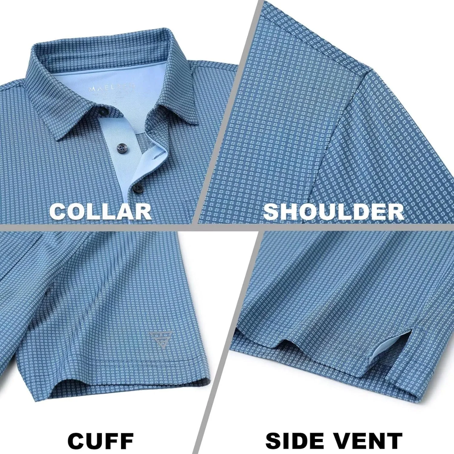 M MAELREG Mens Polo Shirts Short Sleeve Dry Fit Jacquard Performance Moisture Wicking Casual Pocket Golf Shirts for Men
