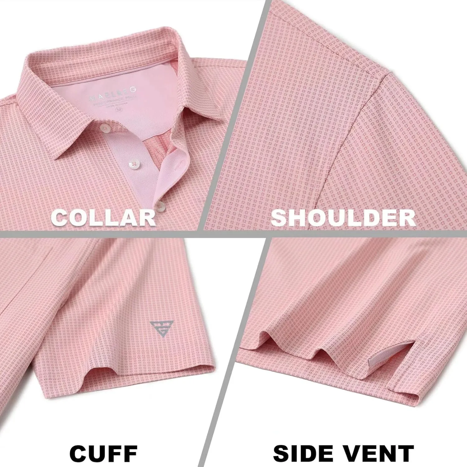 M MAELREG Mens Polo Shirts Short Sleeve Dry Fit Jacquard Performance Moisture Wicking Casual Pocket Golf Shirts for Men