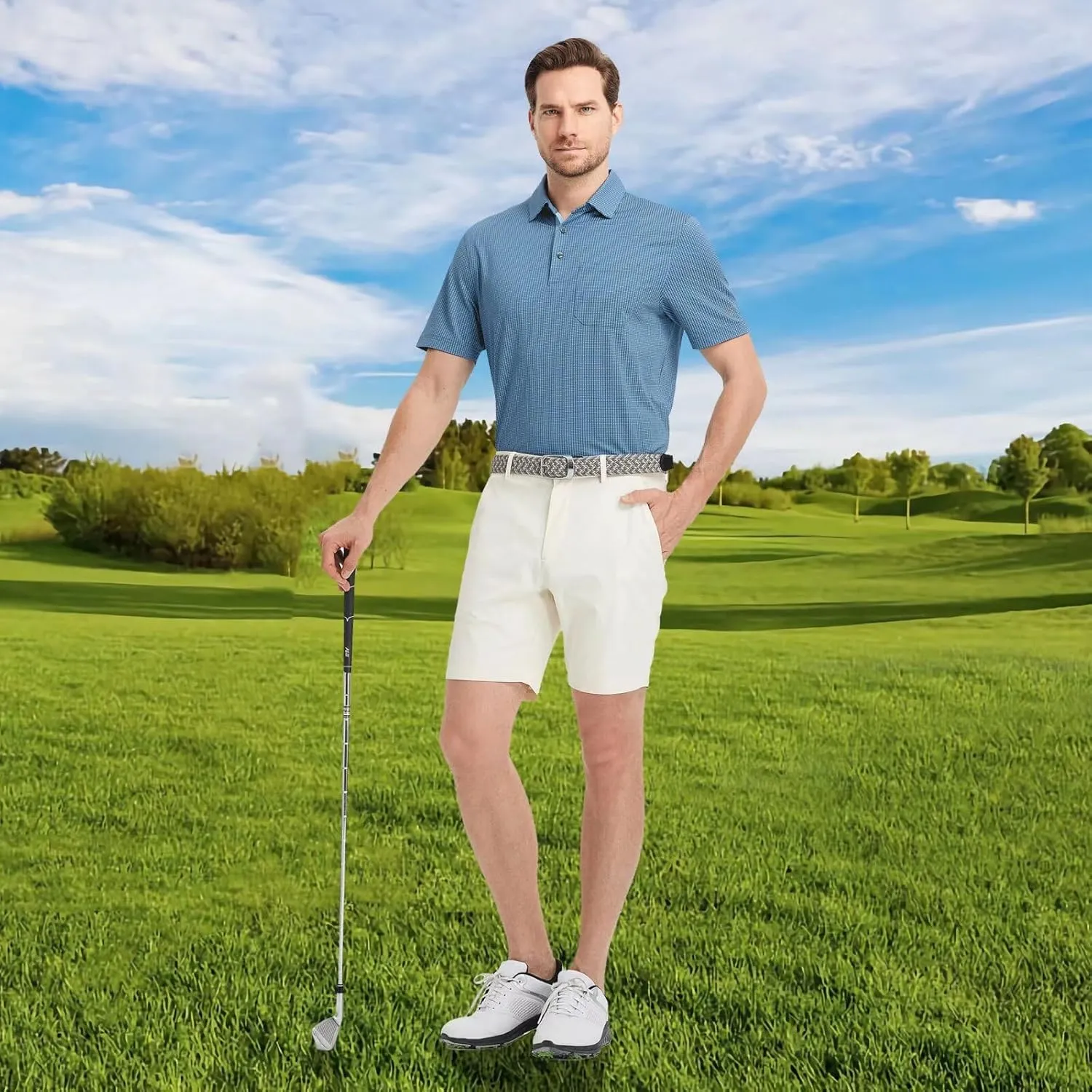 M MAELREG Mens Polo Shirts Short Sleeve Dry Fit Jacquard Performance Moisture Wicking Casual Pocket Golf Shirts for Men