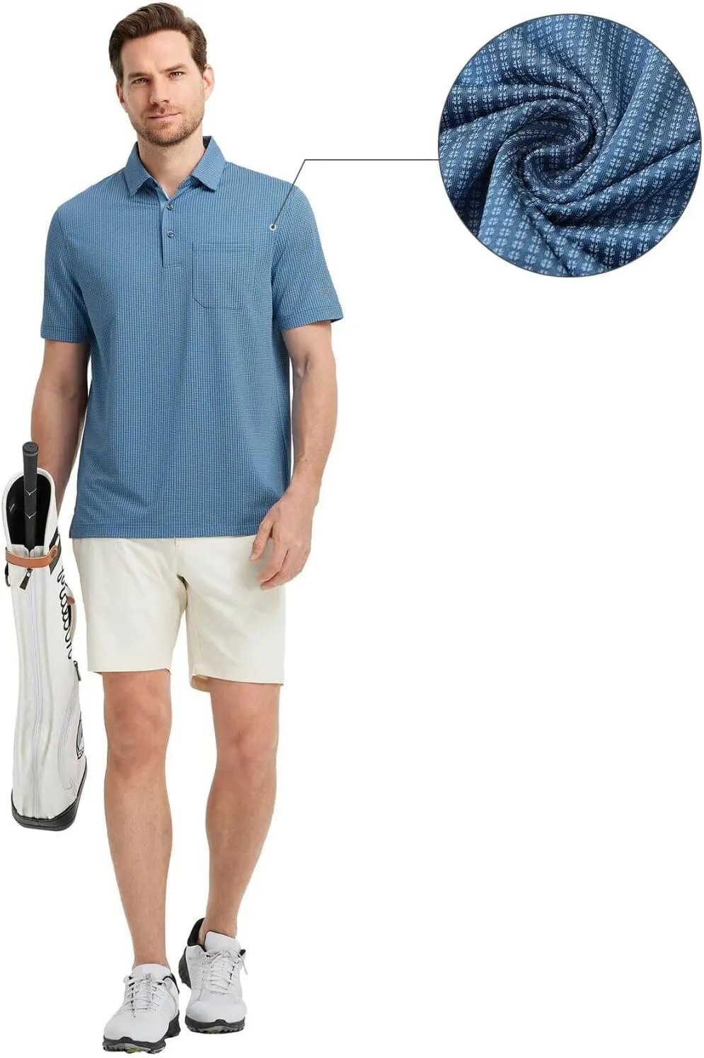 M MAELREG Mens Polo Shirts Short Sleeve Dry Fit Jacquard Performance Moisture Wicking Casual Pocket Golf Shirts for Men