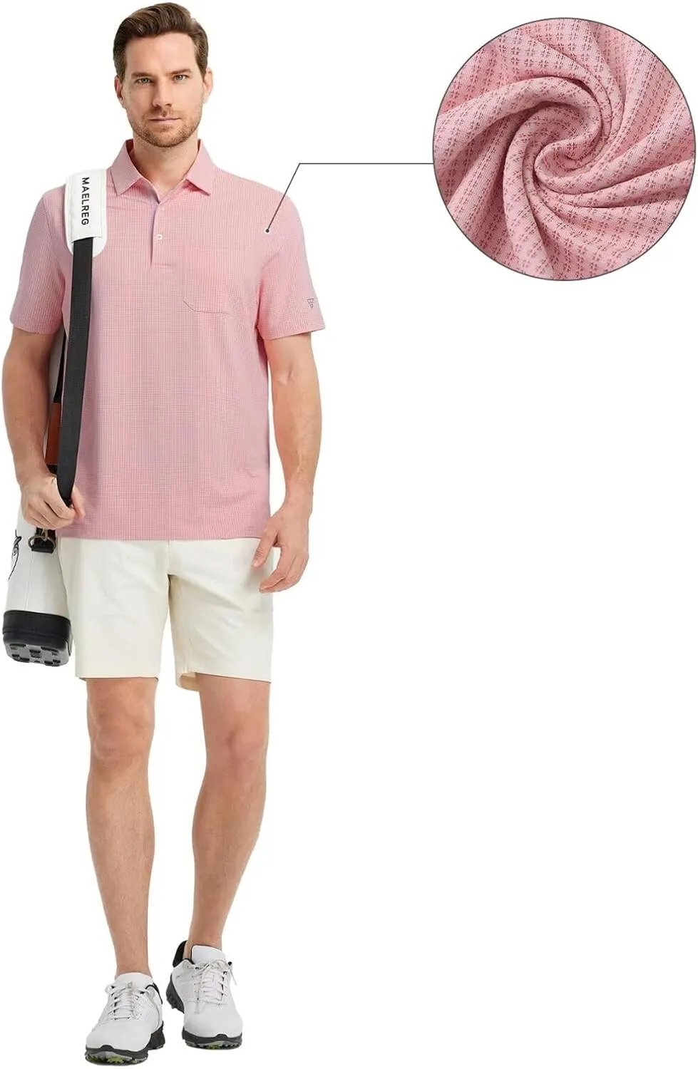 M MAELREG Mens Polo Shirts Short Sleeve Dry Fit Jacquard Performance Moisture Wicking Casual Pocket Golf Shirts for Men