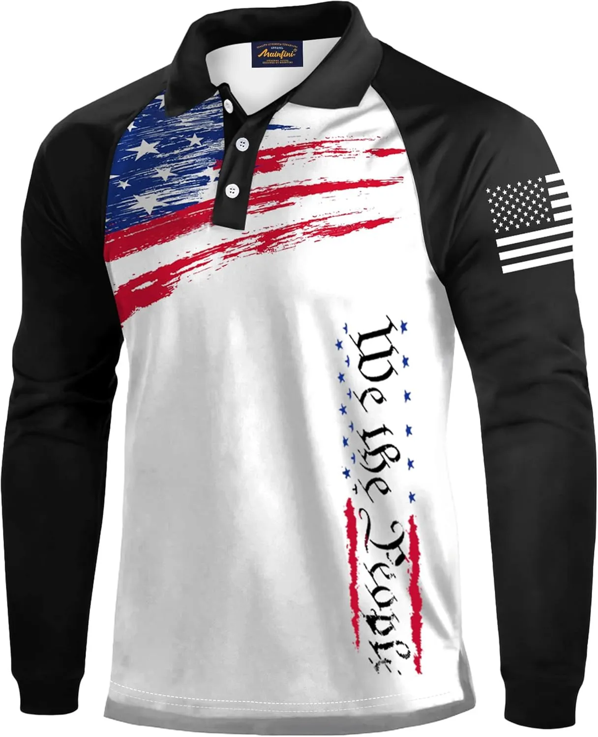 Mainfini Men's Long Sleeve 1776 Golf Shirt USA Flag Graphic Button Polo Shirt (S-3XL)