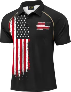 Mainfini Men's Short Sleeve Golf Shirt 1776 USA Flag Graphic Button Polo Shirt (S-3XL)