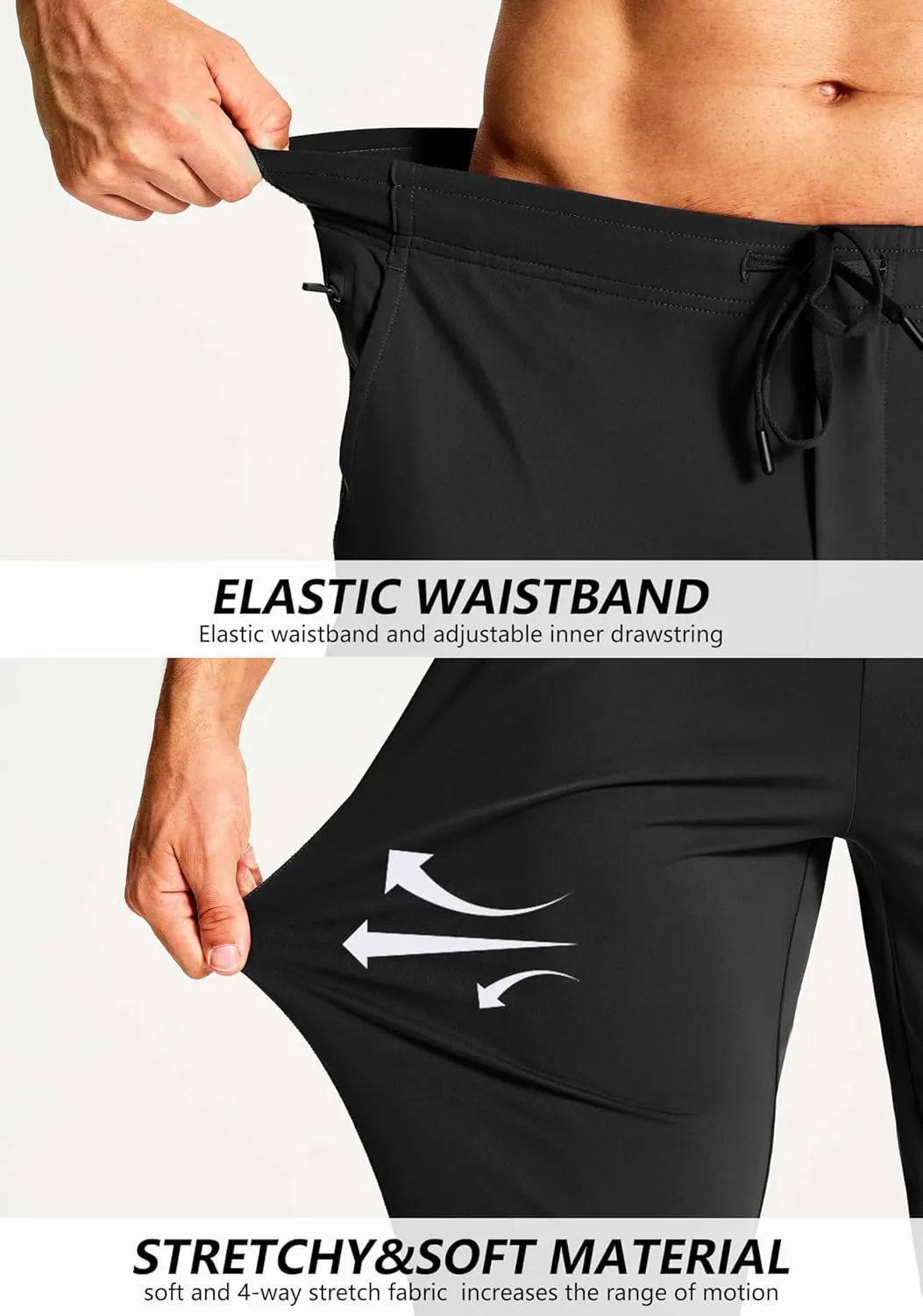 Men's Athletic Joggers with Zipper Pockets Stretch Track Pants Workout Running Gym Golf Sweatpants for Men