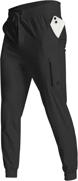 Men's Athletic Joggers with Zipper Pockets Stretch Track Pants Workout Running Gym Golf Sweatpants for Men