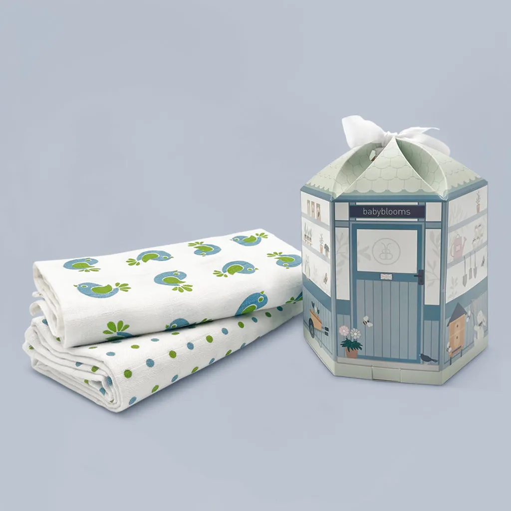 Muslin Swaddles Baby Gift Set, Blue