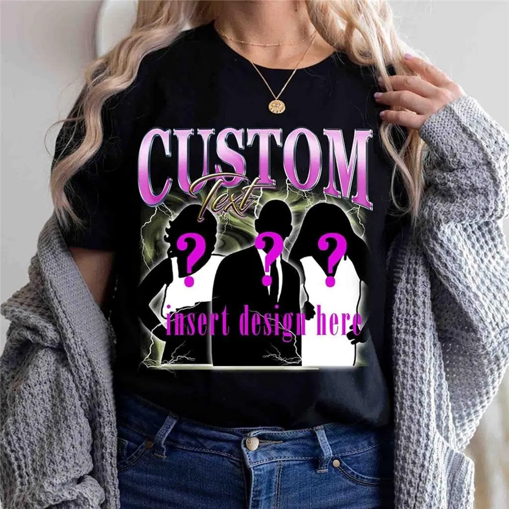 Personalized Bootleg Tee Custom Vintage Graphic 90s T-shirts With Photo Text Design Your Gifts for Christmas Birthday Valentine's Day (T-Shirt, XL)