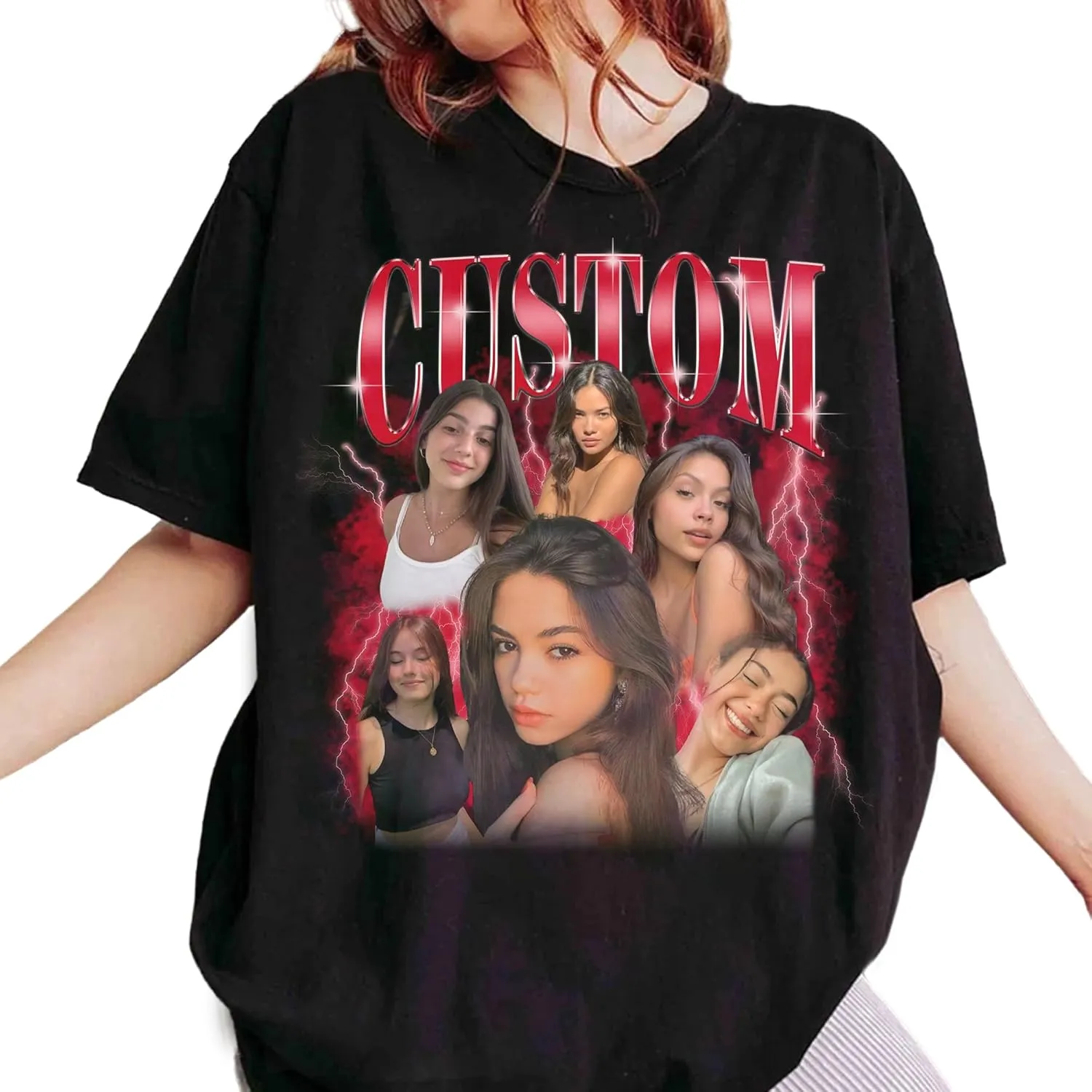 Personalized Bootleg Tee Custom Vintage Graphic 90s T-shirts With Photo Text Design Your Gifts for Christmas Birthday Valentine's Day (T-Shirt, XL)