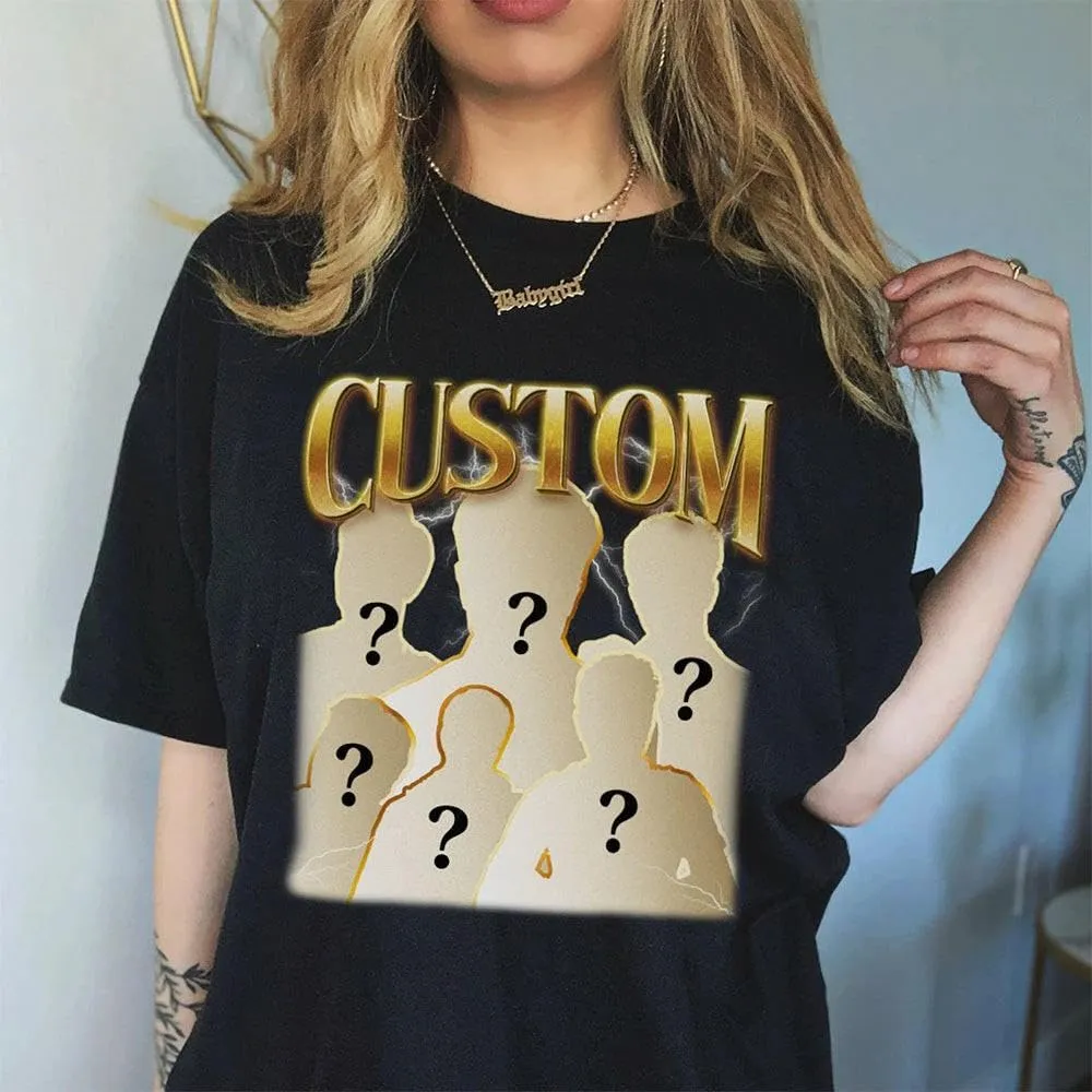 Personalized Bootleg Tee Custom Vintage Graphic 90s T-shirts With Photo Text Design Your Gifts for Christmas Birthday Valentine's Day (T-Shirt, XL)