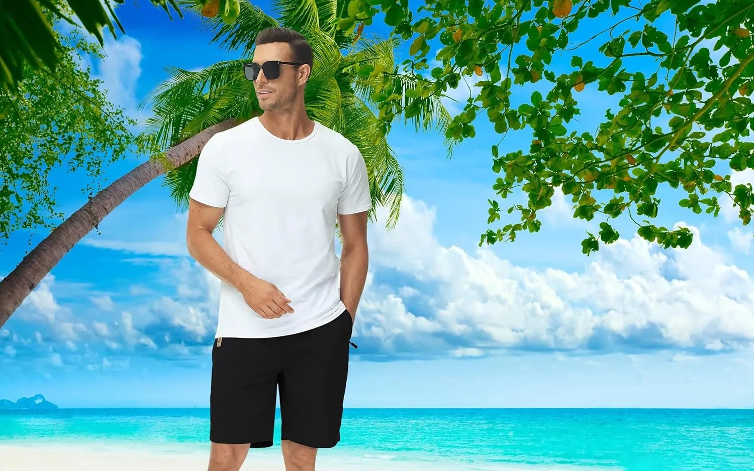QPNGRP Men's Stretch Waist Casual Shorts with 5 Pockets Include 1 Zipper Pocket