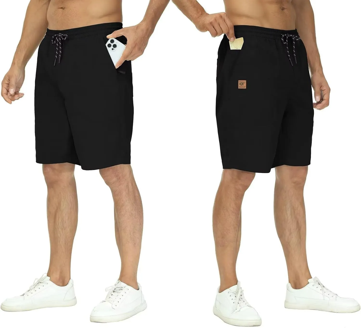 QPNGRP Men's Stretch Waist Casual Shorts with 5 Pockets Include 1 Zipper Pocket