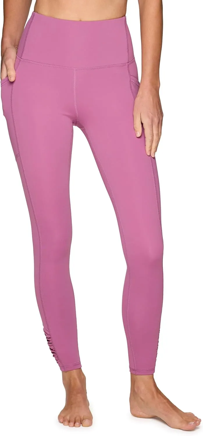 RBX Women's Full Length Fashion Workout Legging with Ruched Side, High Waisted Squat Proof Yoga Leggings with Pockets