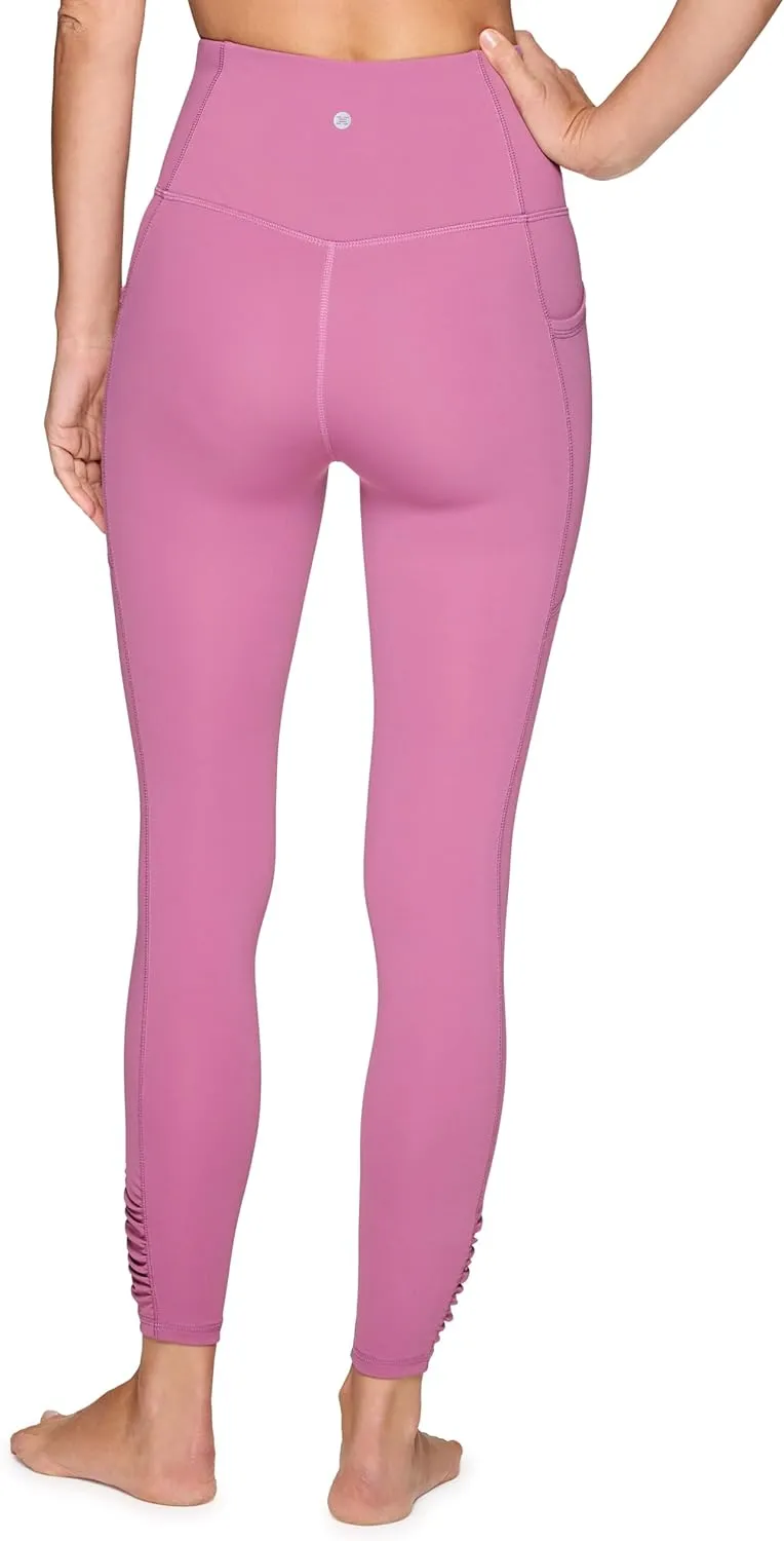 RBX Women's Full Length Fashion Workout Legging with Ruched Side, High Waisted Squat Proof Yoga Leggings with Pockets